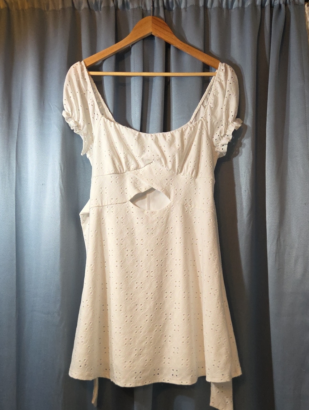 White Eyelet Cutout A-Line Dress
